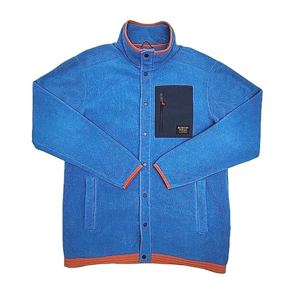 Burton Hearth Fleece Jacket Men Sz Large Blue Orange Polartec Snap Sweatshirt